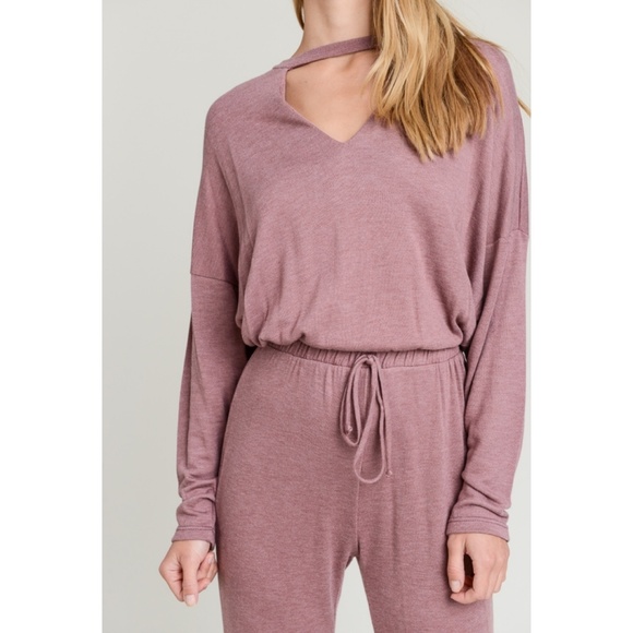 Long Sleeve Choker Jumpsuit In Muave - Picture 5 of 8